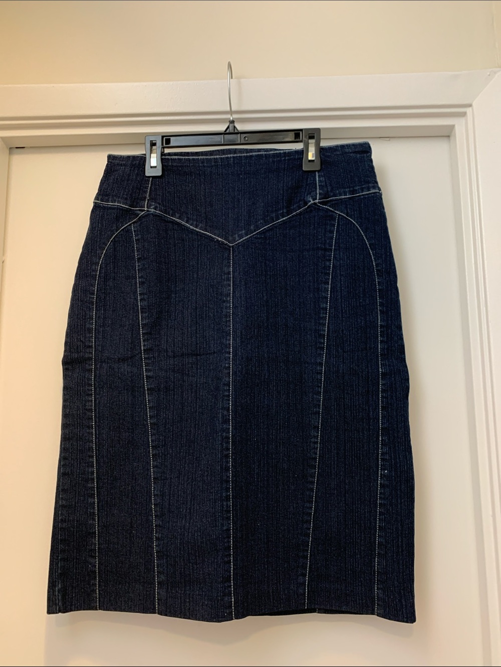 Dark Blue Denim Midi Pencil Skirt - Women